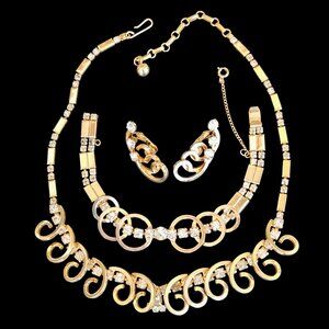 Vintage Sarah Coventry Celestial Fire Rhinestone Necklace, Bracelet & Earring Se